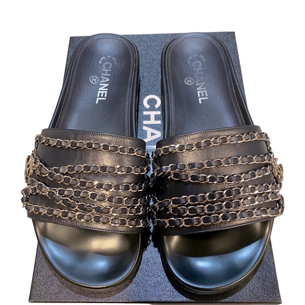 Chanel slip on flat chain sandals